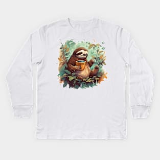 Sloth Coffee Kids Long Sleeve T-Shirt